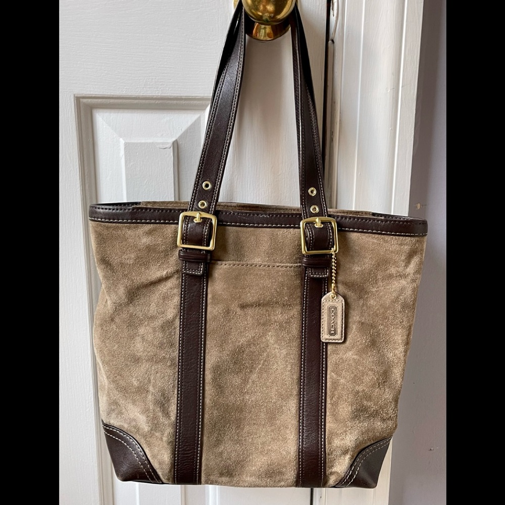 Coach Purse Brown Suede Tote Brown Leather Trim